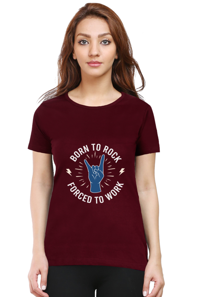 Women’s Round Neck Printed Music T-Shirts - Born to Rock