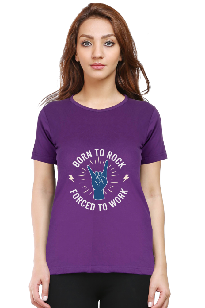 Women’s Round Neck Printed Music T-Shirts - Born to Rock