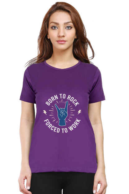 Women’s Round Neck Printed Music T-Shirts - Born to Rock