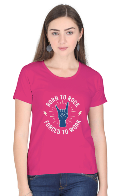 Women’s Round Neck Printed Music T-Shirts - Born to Rock