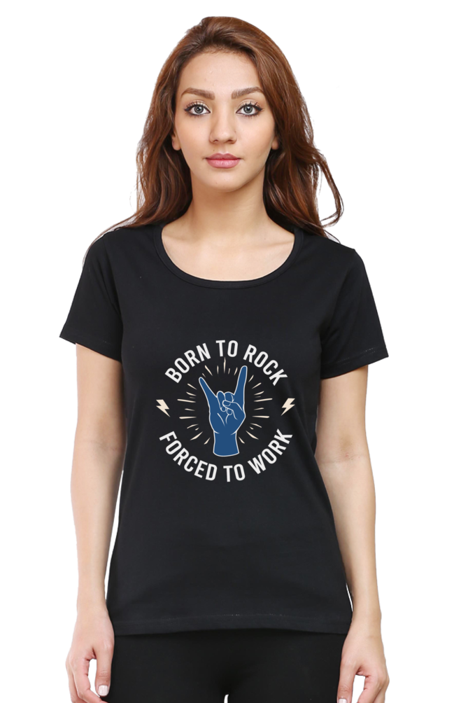 Women’s Round Neck Printed Music T-Shirts - Born to Rock