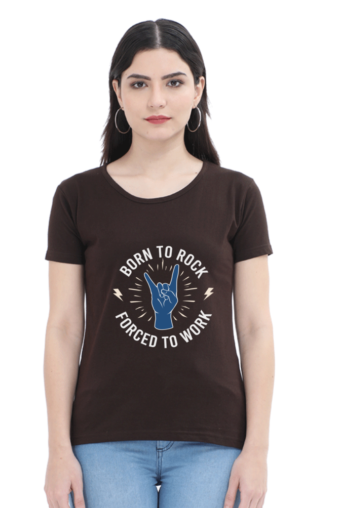 Women’s Round Neck Printed Music T-Shirts - Born to Rock