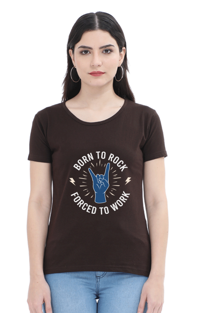 Women’s Round Neck Printed Music T-Shirts - Born to Rock