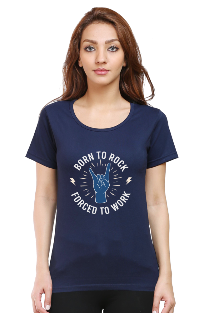 Women’s Round Neck Printed Music T-Shirts - Born to Rock