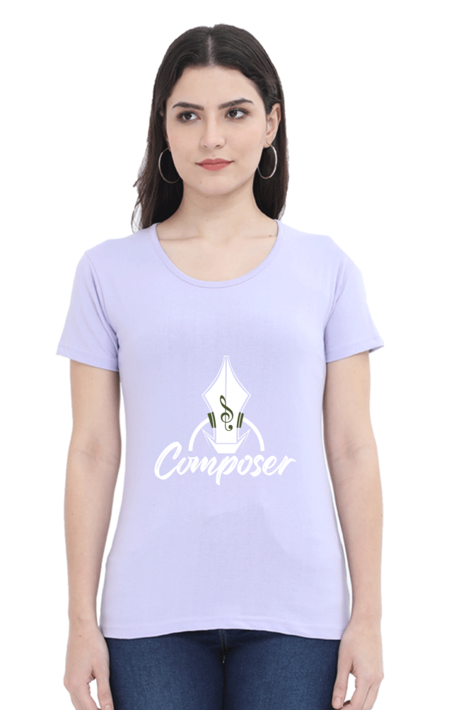 Women’s Round Neck Printed Music T-Shirts - Composer