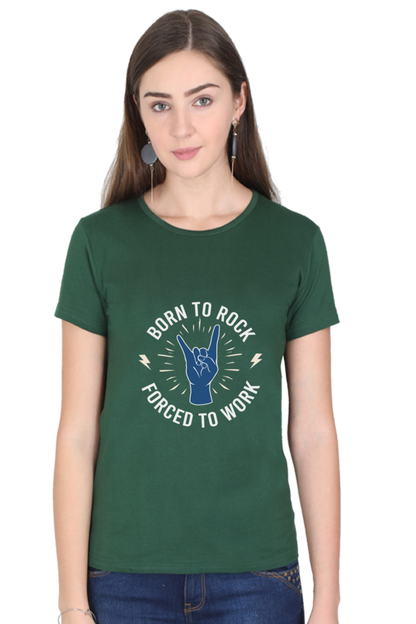 Women’s Round Neck Printed Music T-Shirts - Born to Rock