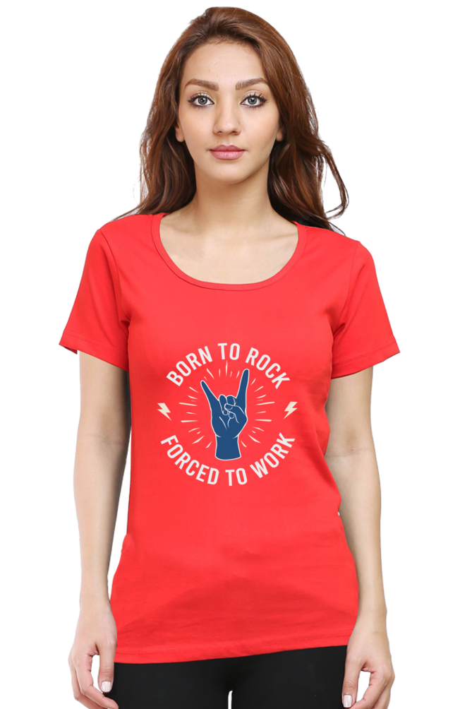 Women’s Round Neck Printed Music T-Shirts - Born to Rock