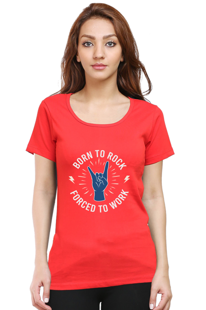 Women’s Round Neck Printed Music T-Shirts - Born to Rock