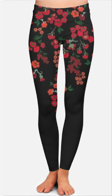 All Over Print High-Waist - Black Red Floral Leggigns