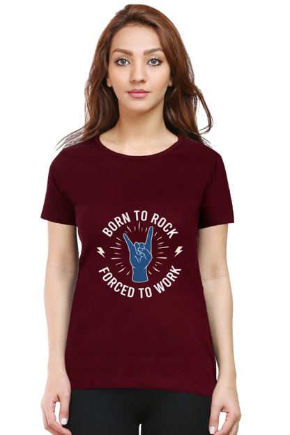 Women’s Round Neck Printed Music T-Shirts - Born to Rock