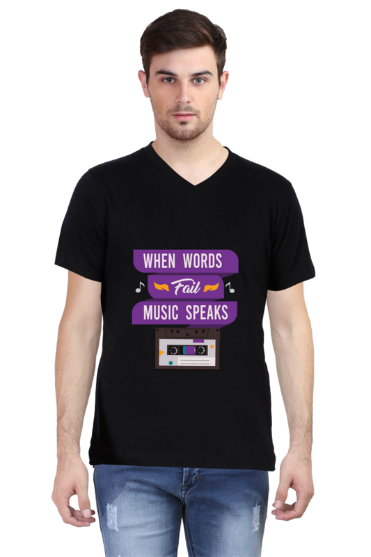 Men's V Neck T-Shirt - Music Speaks