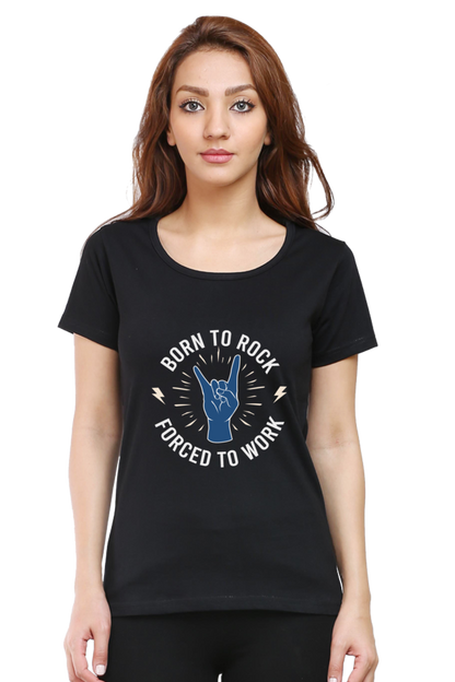 Women’s Round Neck Printed Music T-Shirts - Born to Rock