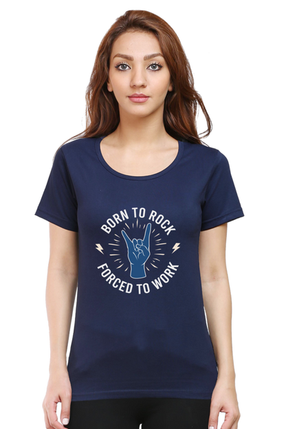 Women’s Round Neck Printed Music T-Shirts - Born to Rock