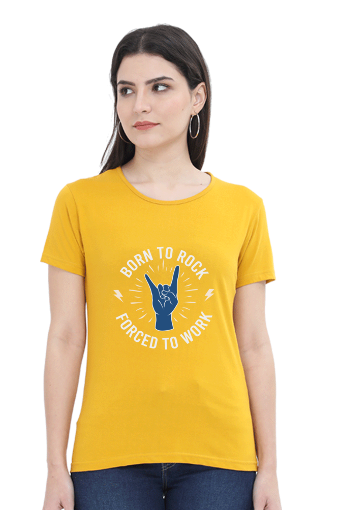 Women’s Round Neck Printed Music T-Shirts - Born to Rock