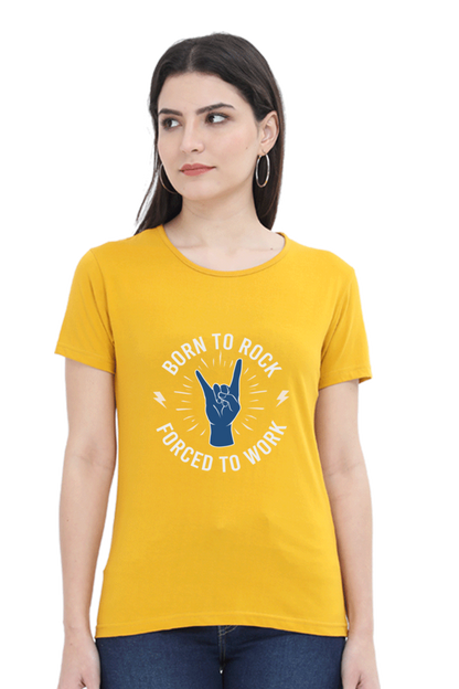 Women’s Round Neck Printed Music T-Shirts - Born to Rock