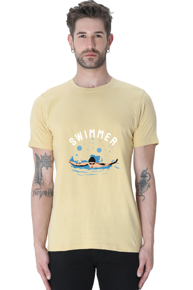 Men's Round Neck Swimming T-Shirt - Swimmer