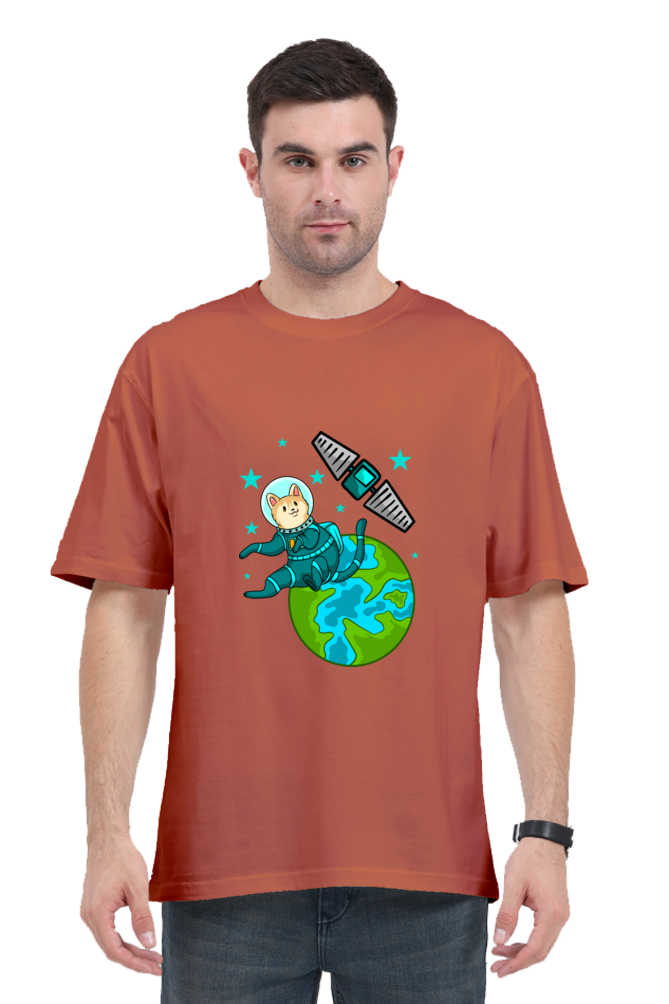 Men Animal's & Monster's  Oversized Classic T Shirt  -  cat on earth