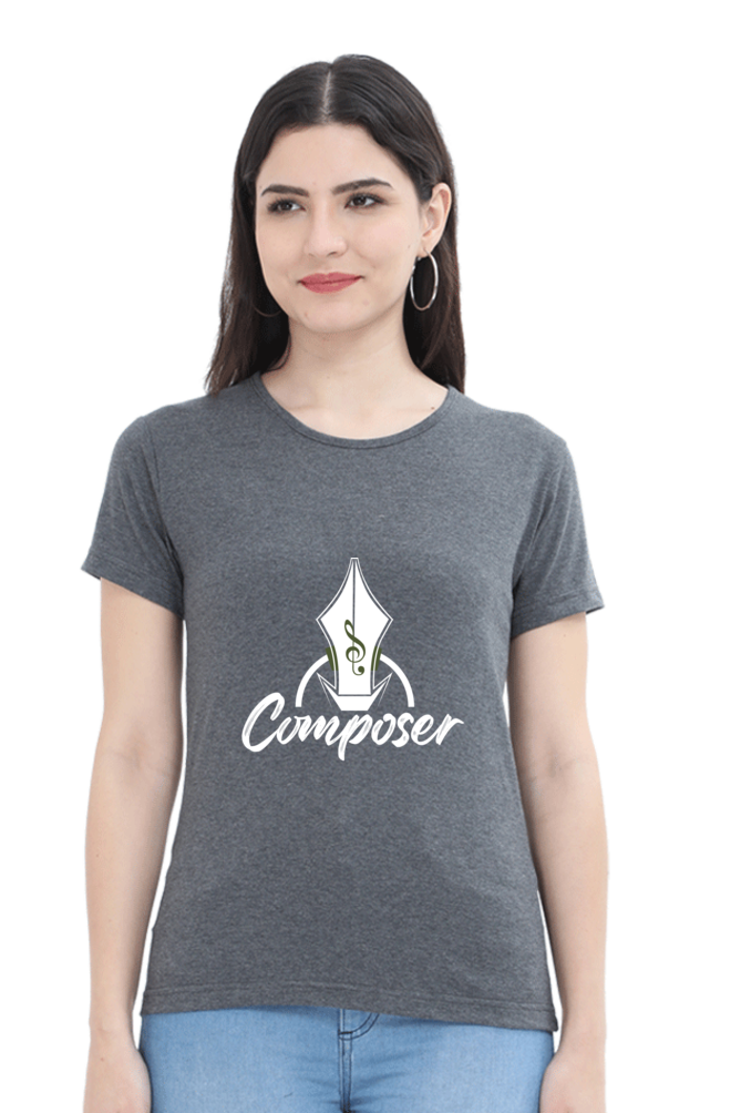 Women’s Round Neck Printed Music T-Shirts - Composer