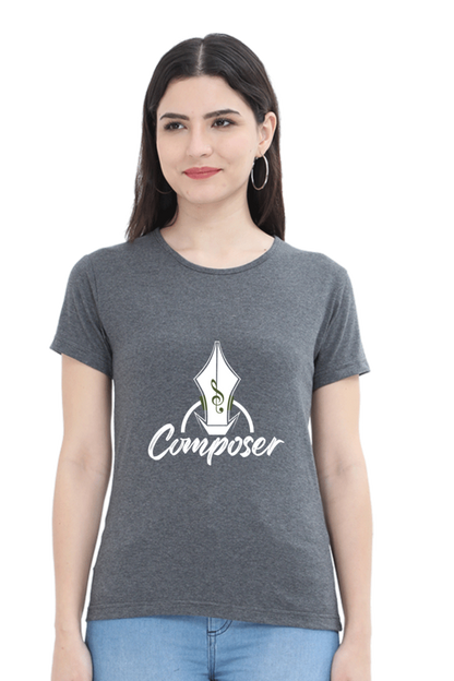 Women’s Round Neck Printed Music T-Shirts - Composer