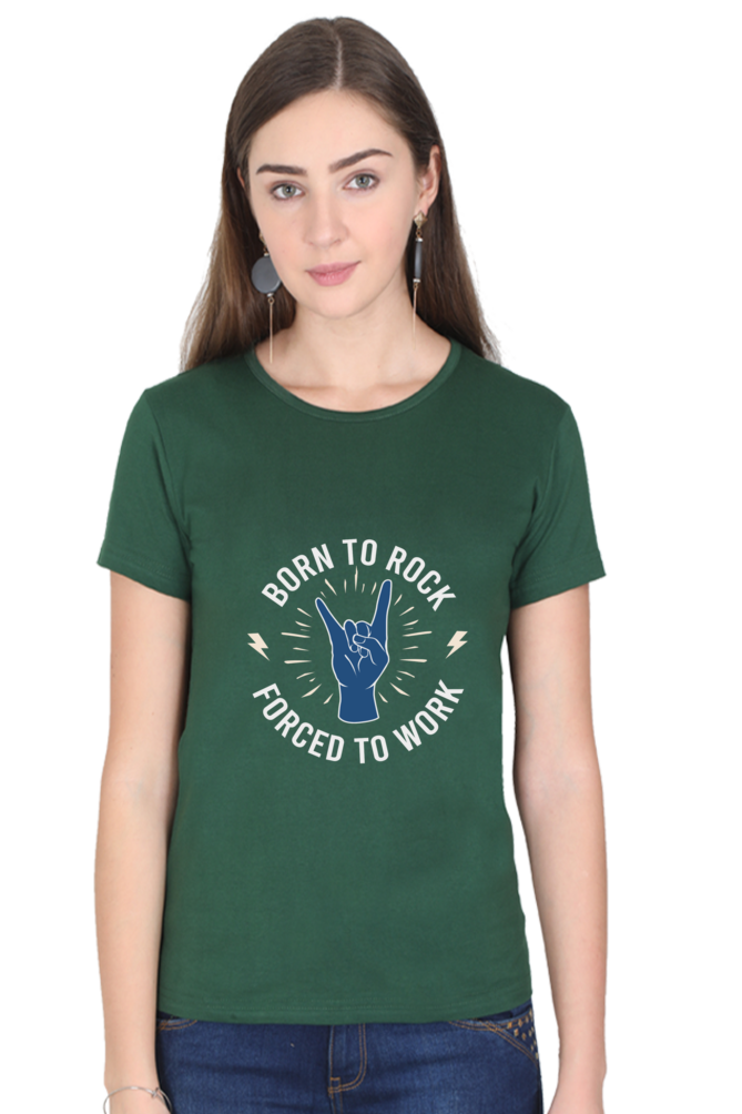 Women’s Round Neck Printed Music T-Shirts - Born to Rock